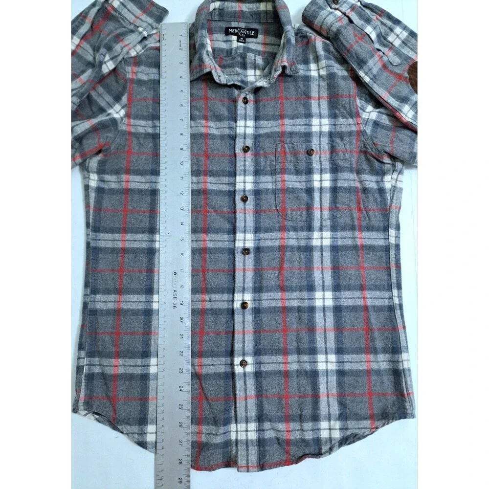 J Crew Men's Medium Flannel Mercantile Flex Shirt Gray Red Long Sleeve Button